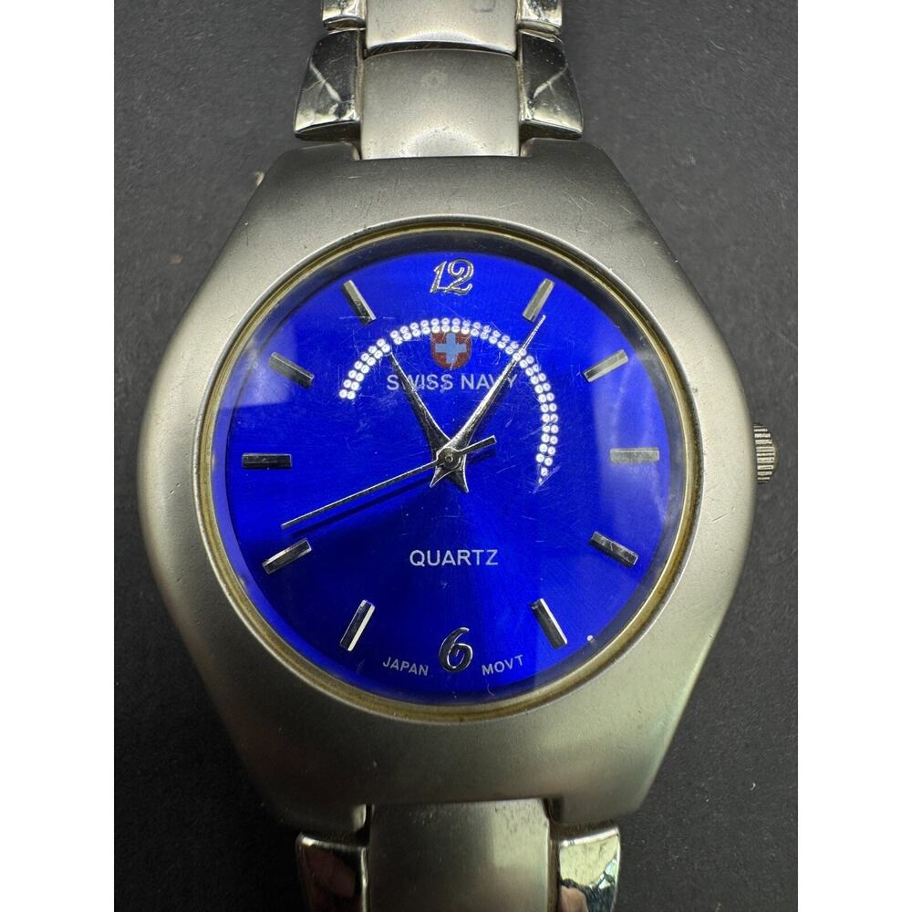 Swiss Navy Quartz Watch Blue Dial Stainless Steel Band Japanese Movement WR 3ATM